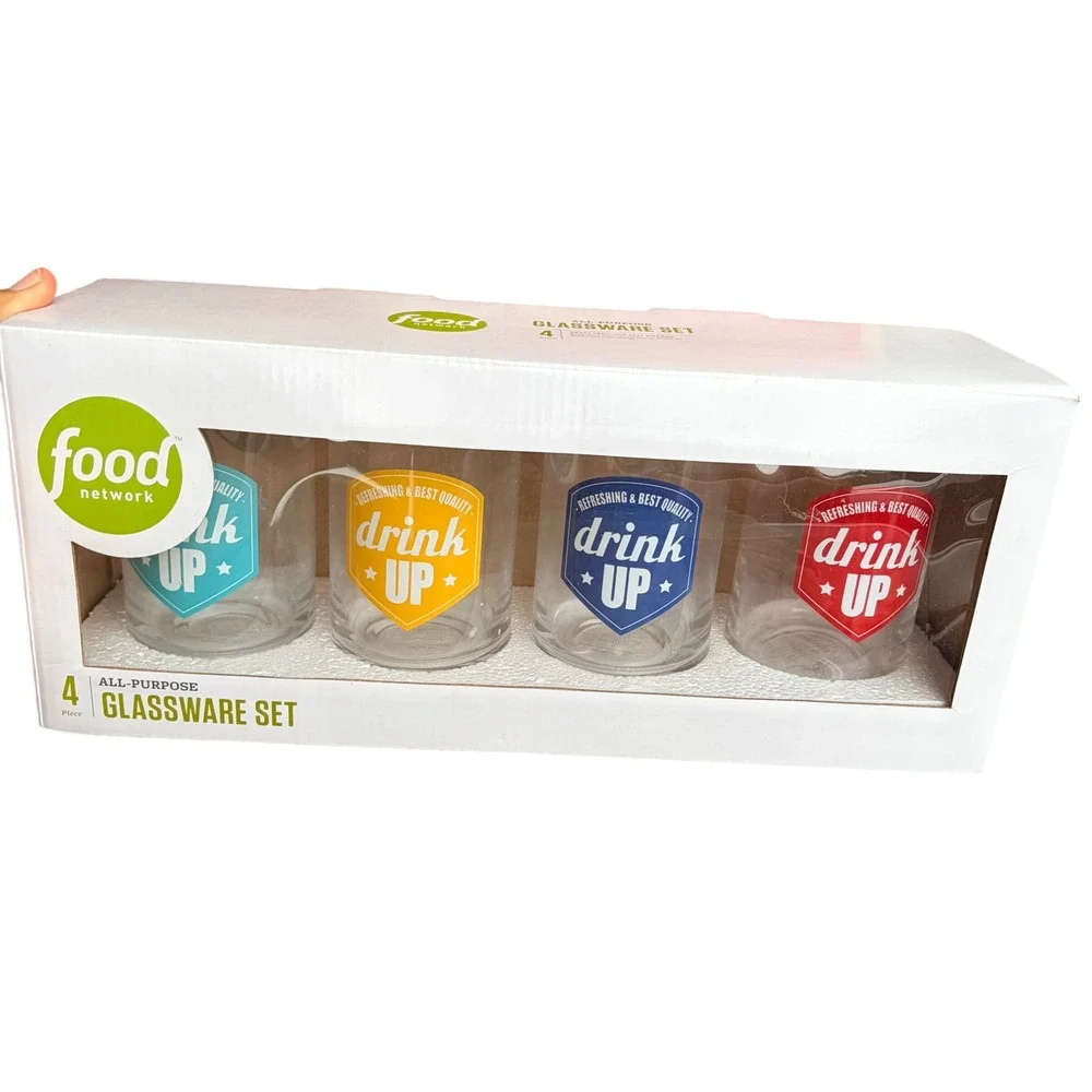 Food Network Drink Up All-Purpose Glassware Set 4 Piece 16.6 oz Multi-Color NEW